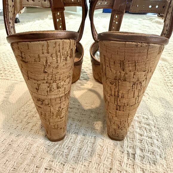 Antonio Melani 9 Selena metallic perforated t strap cork platform wedge 3088 - Picture 4 of 9